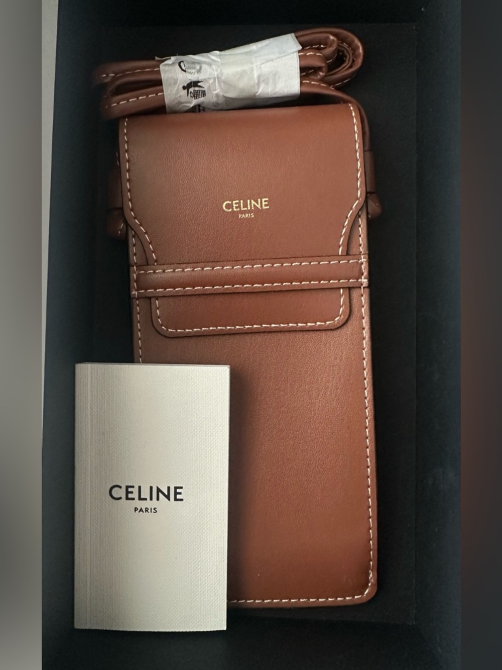 Celine Brown Leather Phone Sunglass Case Pouch Crossbody Strap W/ Box Limited Ed - Picture 2 of 4